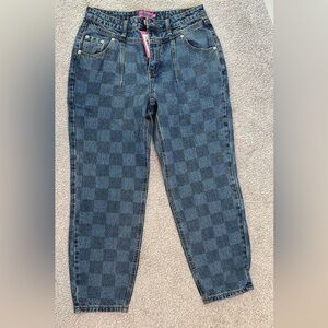 Edikted 100% Cotton Blue Checkered Women Jeans